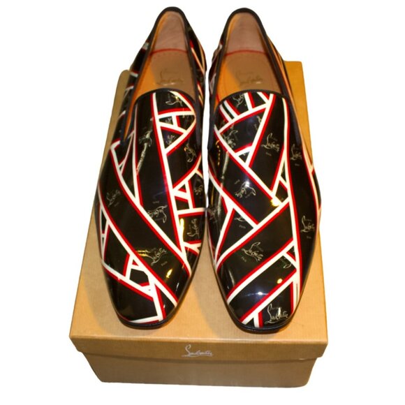 Christian Louboutin Dandelion Flat Patent Ribbon Loafers Men Size 44 Red Bottom